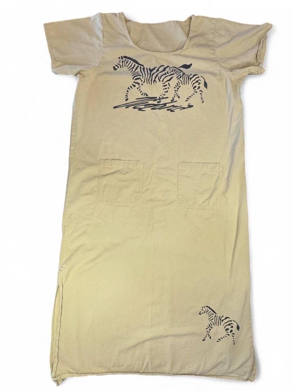 Vintage Victoria Women’s XL Safari Giraffe Print Maxi Dress Short Sleeve Pockets